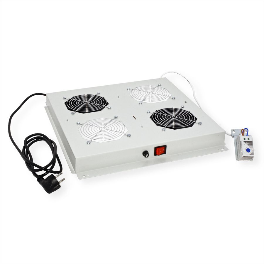 ROLINE 19-inch dakventilatie unit met 2 ventilatoren, thermostaat, grijs