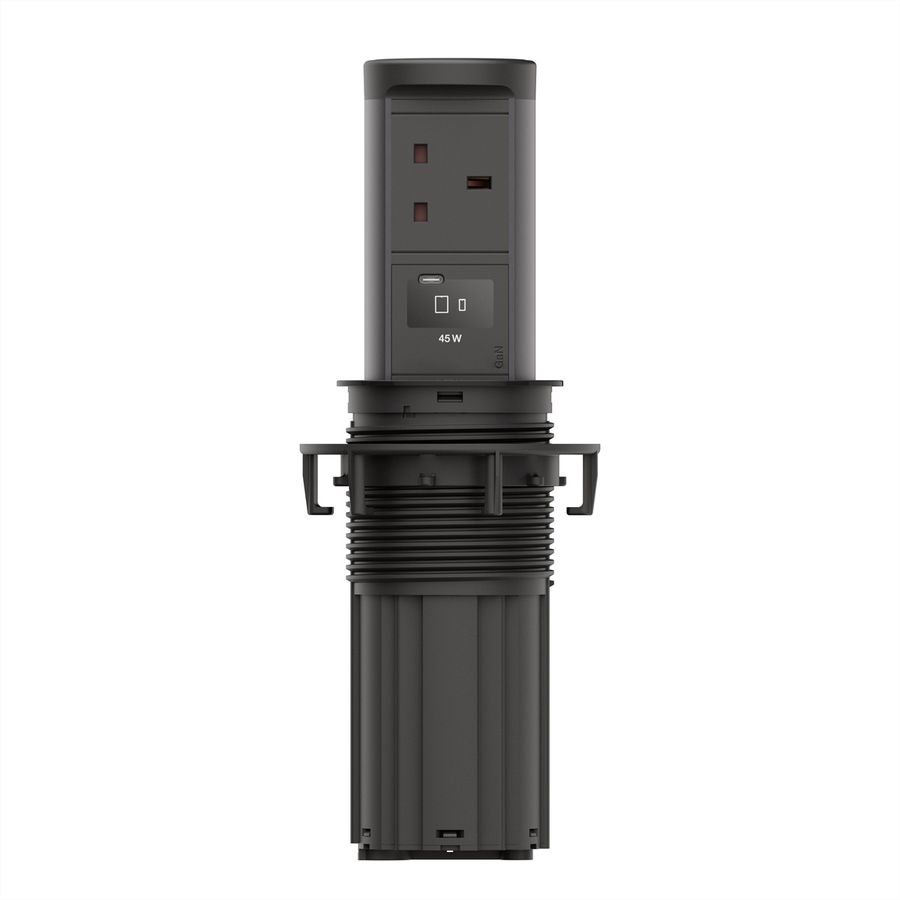 BACHMANN ELEVATOR2 1xUK 1xUSB C, Wireless Charger 15W RAL9005 0.5m ISV