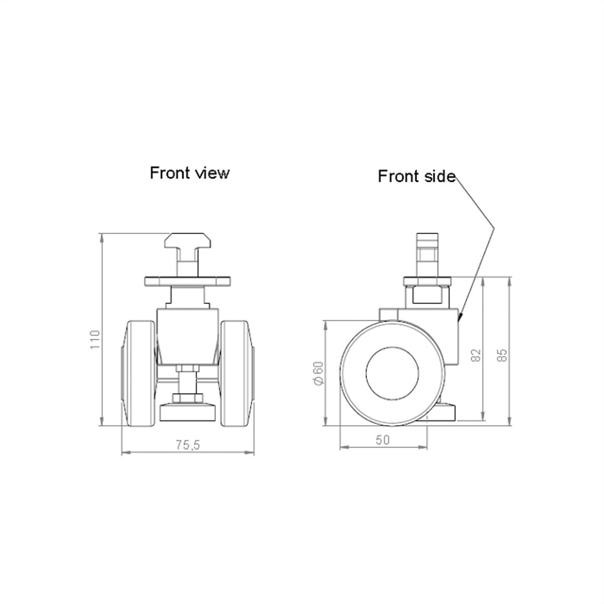 SCHROFF Varistar CP wielen met verstelbare poten, 400 kg, hoogte 85 ... 95 mm