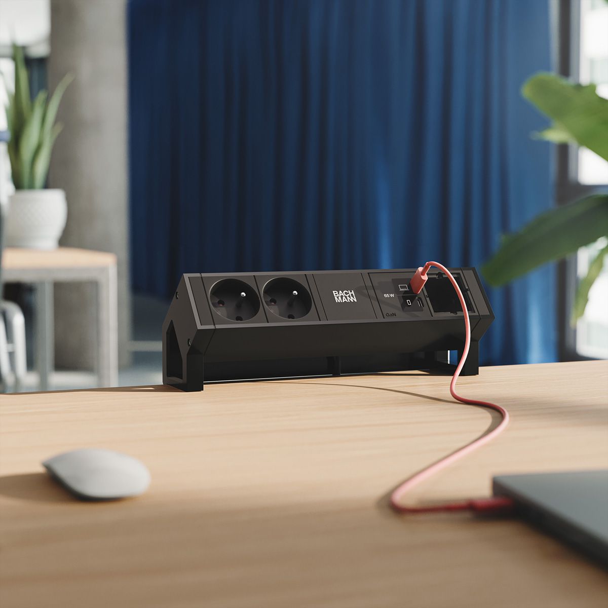 BACHMANN DESK2 2xUTE 1xUSB C/C 65W, 1xCM L=0,2m RAL9005