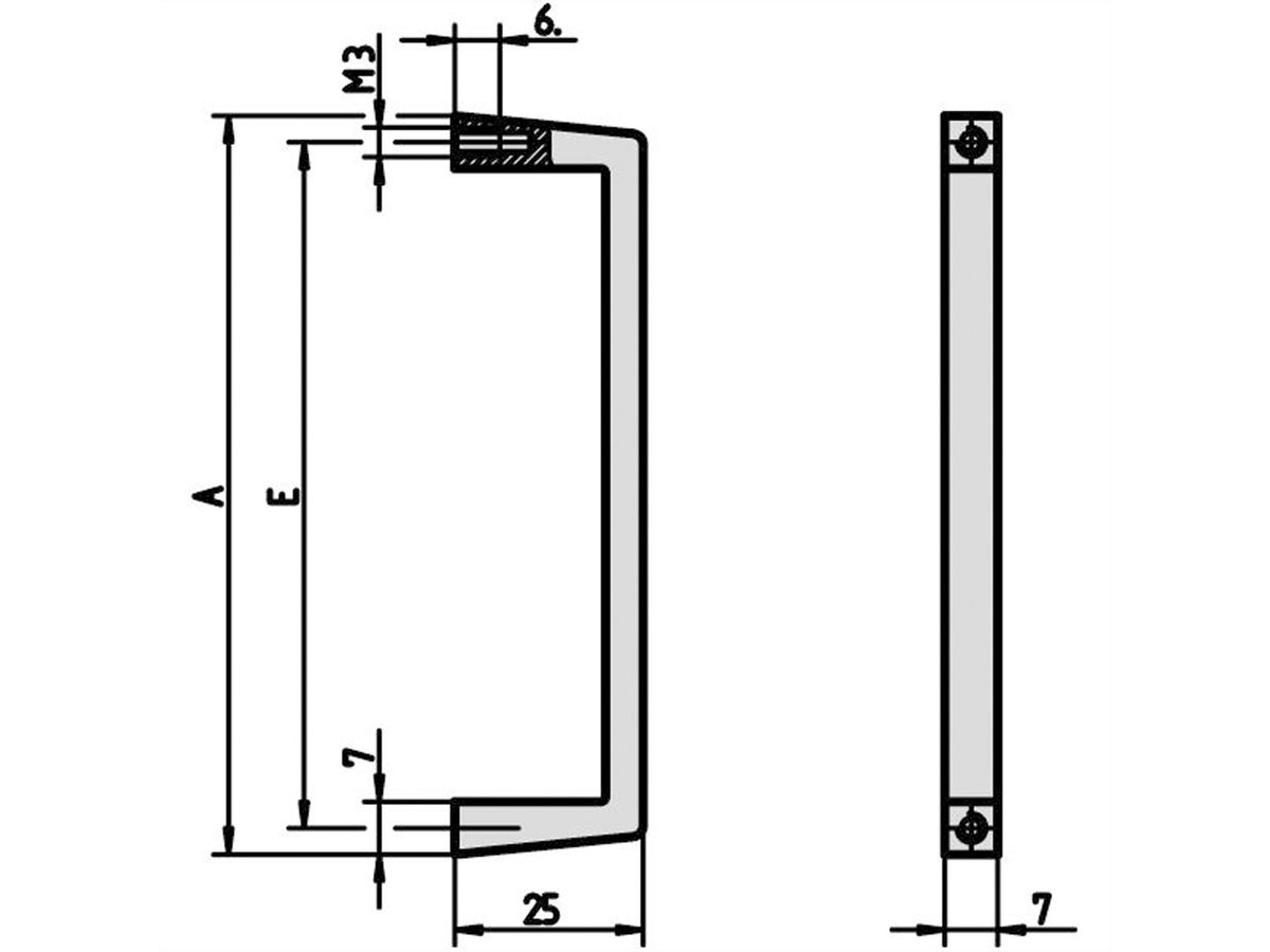 SCHROFF Voorste handgreep, breedte 7 mm, hoogte 98 mm