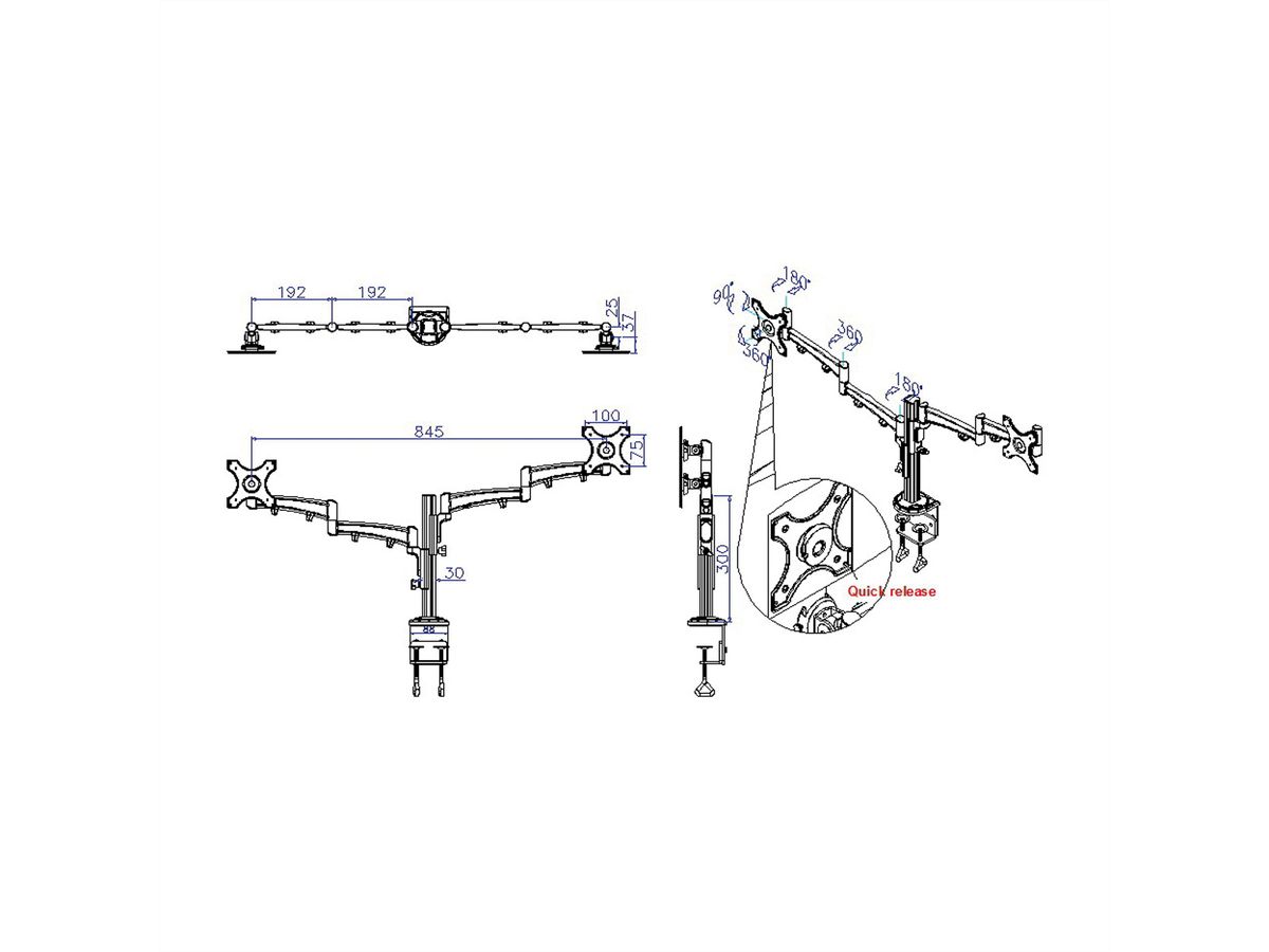 VALUE Dual LCD Monitor Arm, Desk Clamp, 4 Joints, height adjustable separately