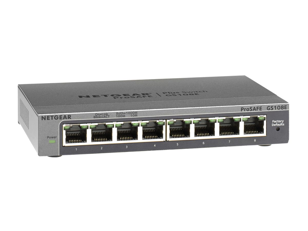 Netgear ProSAFE Unmanaged Plus Switch - GS108E - 8 Gigabit Ethernet poorten