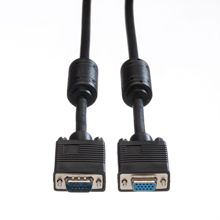 ROLINE SVGA Cable + Ferrite, HD15, M/F, 2 m