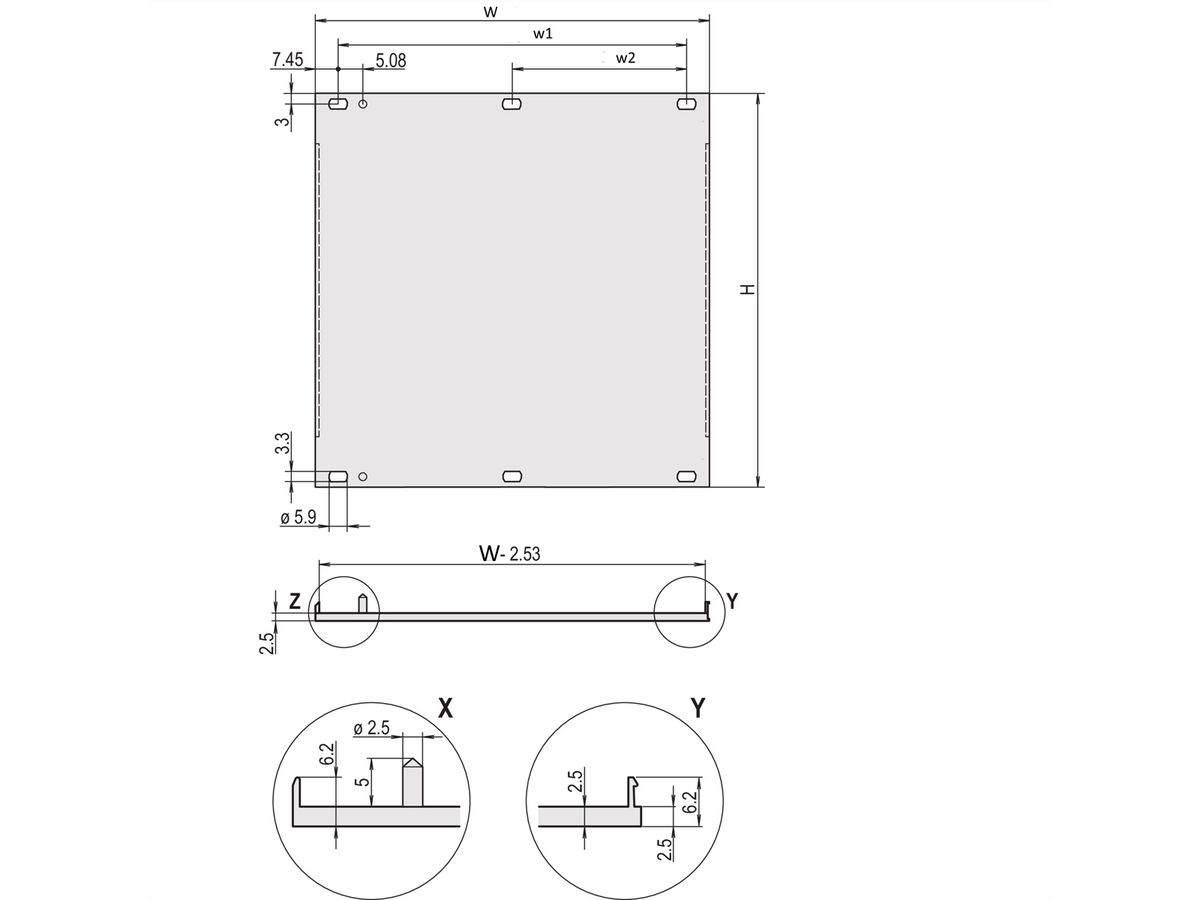 U-FRONT PANEL 2U 28HP EMC W.PIN