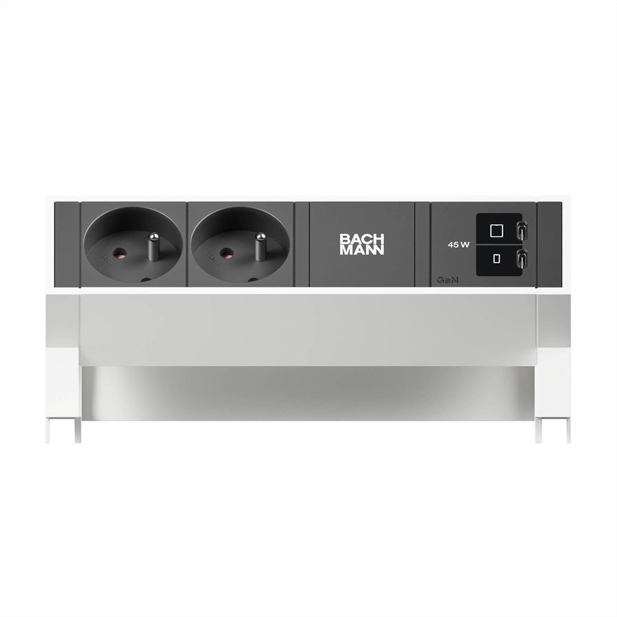 BACHMANN DESK2 2xUTE 1xUSB C/C 45W, L=0,2m RAL9010