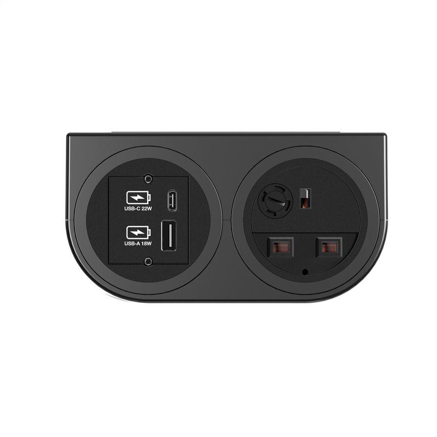 BACHMANN PIX HOLDER DOUBLE, 1x UK, 1x USB A/C, BS1363, schwarz, 2 m