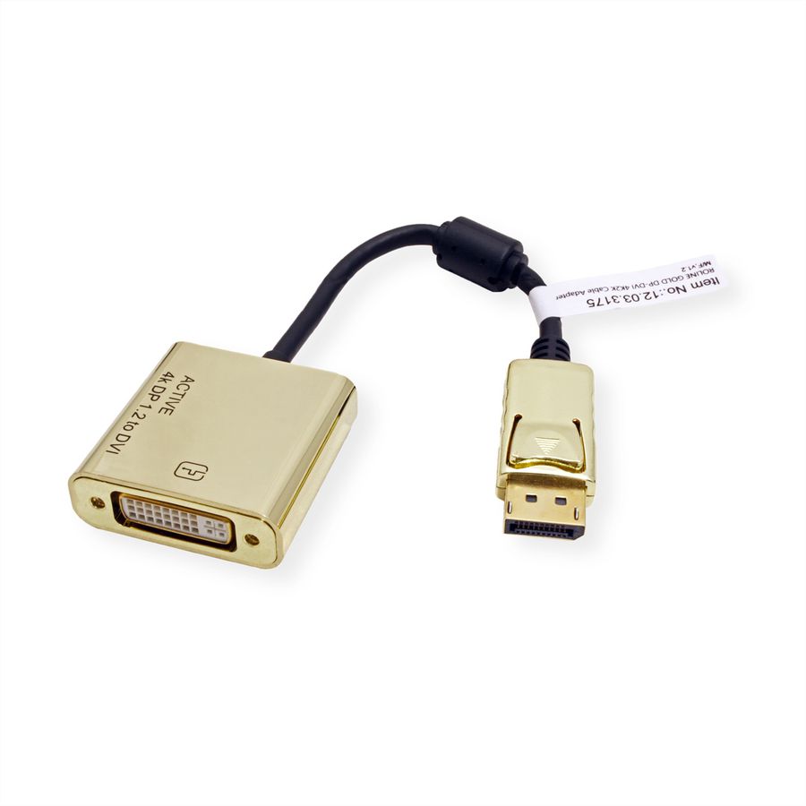 ROLINE GOLD 4K DisplayPort/DVI Adapter, Actief, v1.2, DP Male - DVI Female