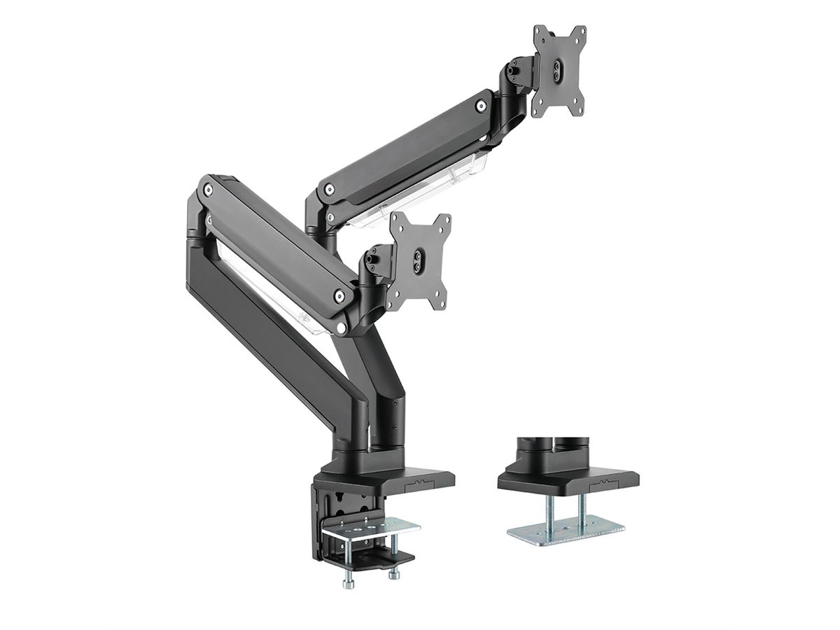 ROLINE Dual LCD Monitor Stand Pneumatic, Desk Clamp, Pivot, 5 Joints, , max. 15 kg, up to 35"