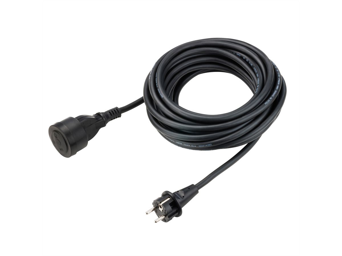 BACHMANN Extension 3G1,5mm² bw, 1m, H07RN-F rubber/neoprene earthing contact, black, 10 m