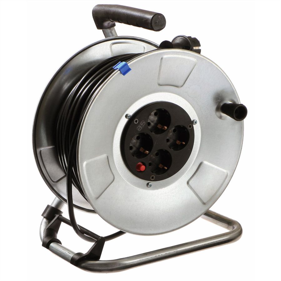 BACHMANN sheet steel cable reel 4-f. 25m, H05VV-F 3G1.5mm, IP21