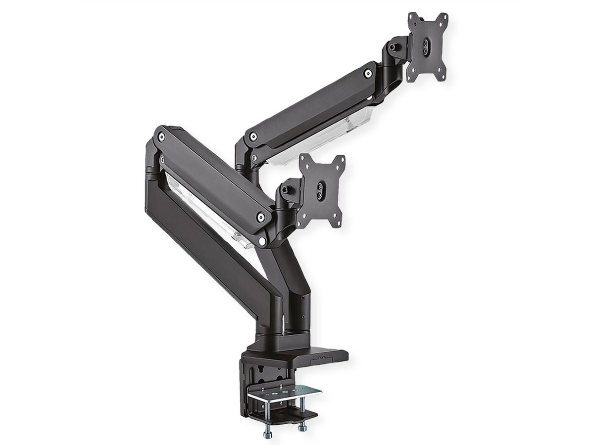 ROLINE Dual LCD Monitor Stand Pneumatic, Desk Clamp, Pivot, max. 15 kg, 5 Joints