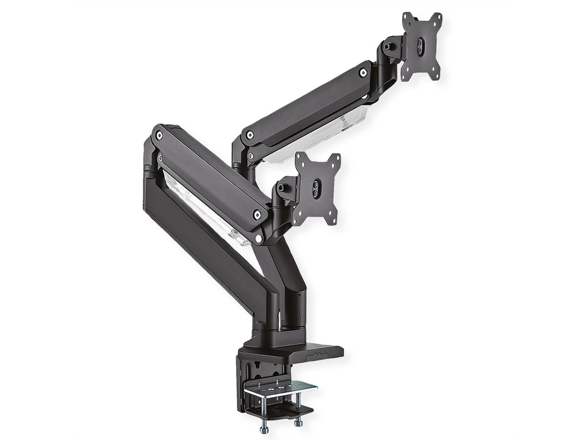 ROLINE Dual LCD Monitor Stand Pneumatic, Desk Clamp, Pivot, 5 Joints, , max. 15 kg, up to 35"