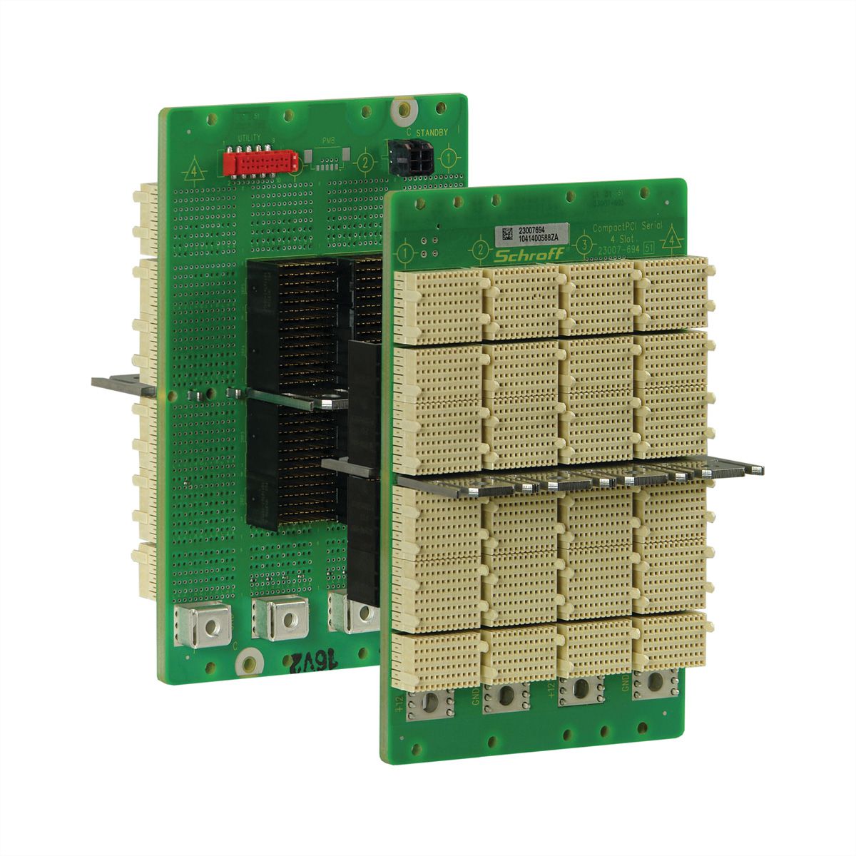SCHROFF CPCI seriële backplane, 3 HE, 4 sleuven, systeemsleuf rechts, full-mesh, met RIO
