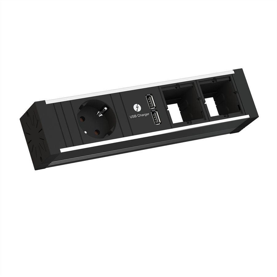 BACHMANN VENID 2x earthing contact, 2x ABD 1x USB charger, black