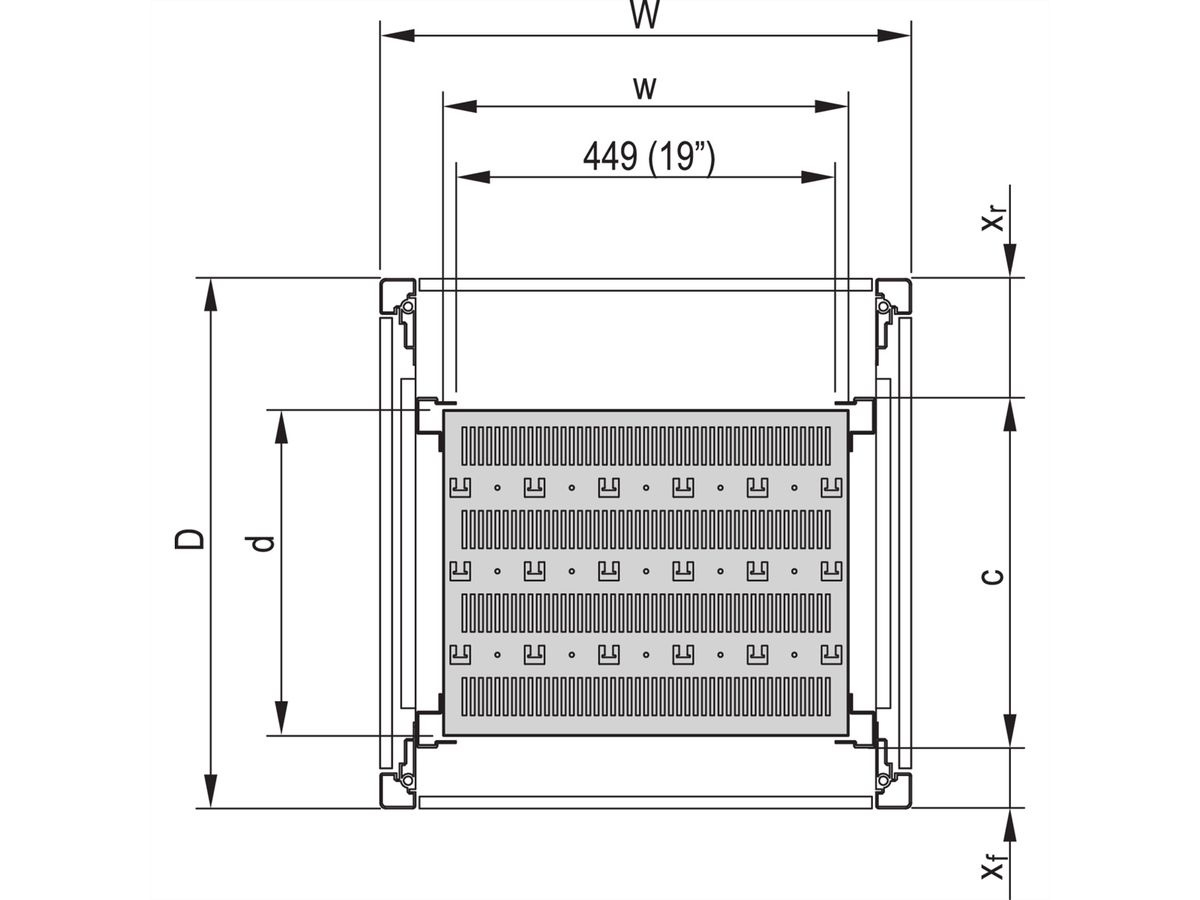 SCHROFF Eurorack 19" Shelf, Stationary, Recessed by 100 mm, 600W 800D