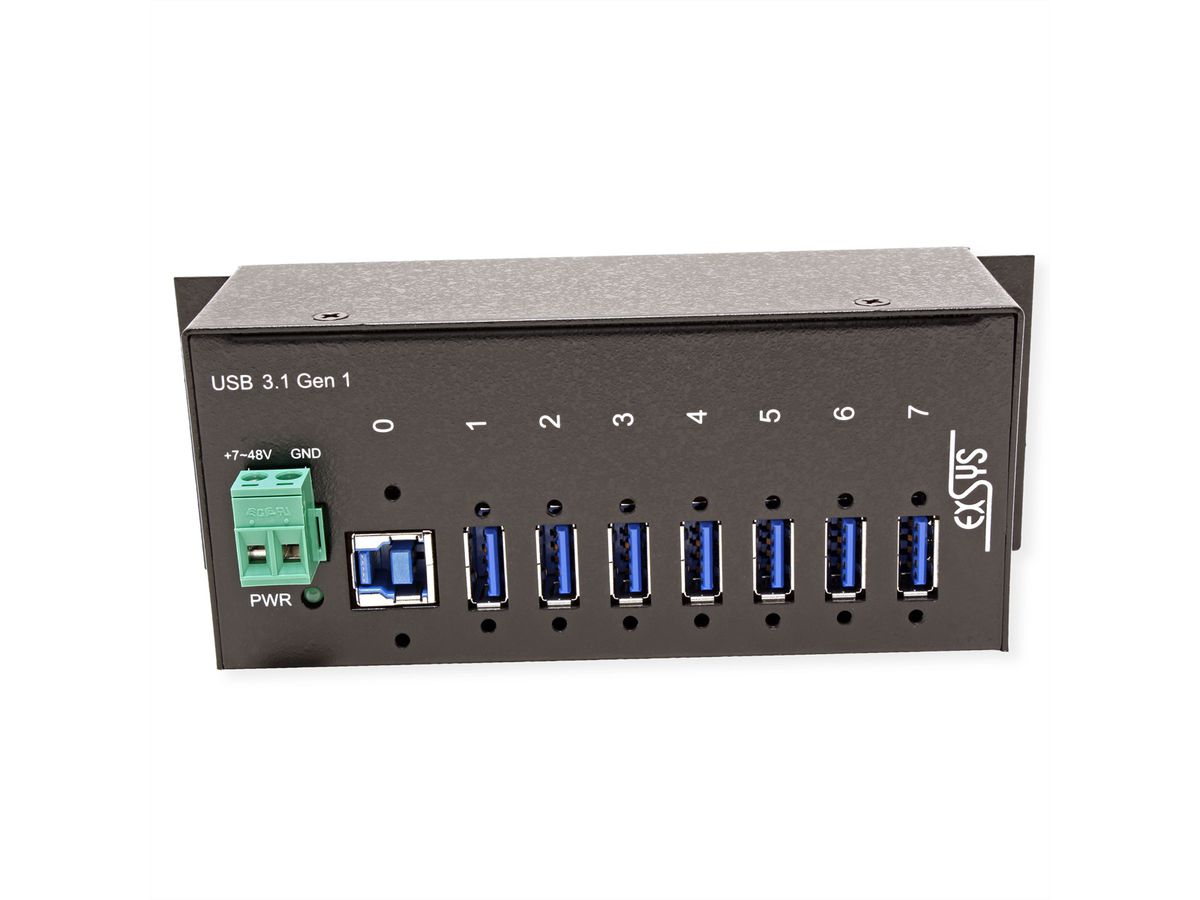 EXSYS EX-1187HMVS 7-poorts USB 3.2 Gen1 metalen HUB Din-rail