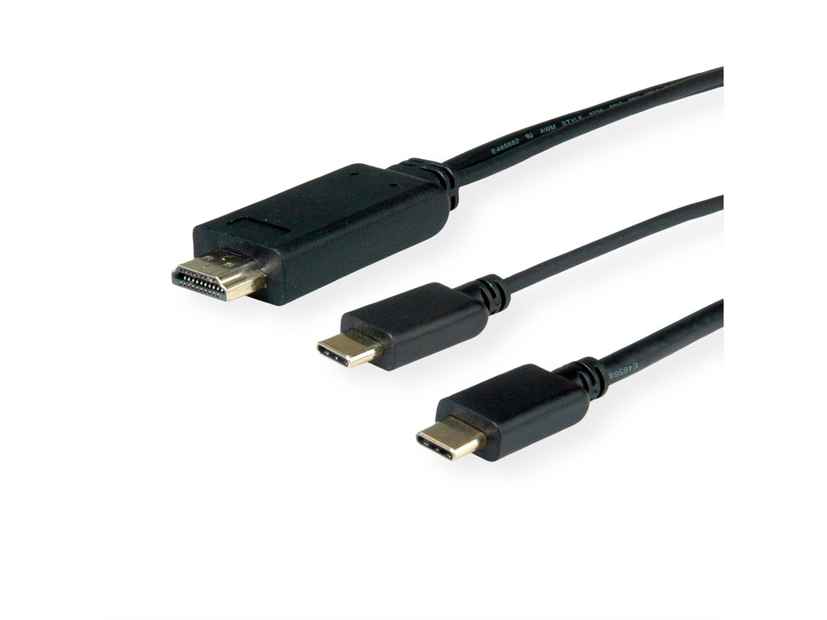 ROLINE USB type C - HDMI + USB C adapterkabel, M/M, 2 m
