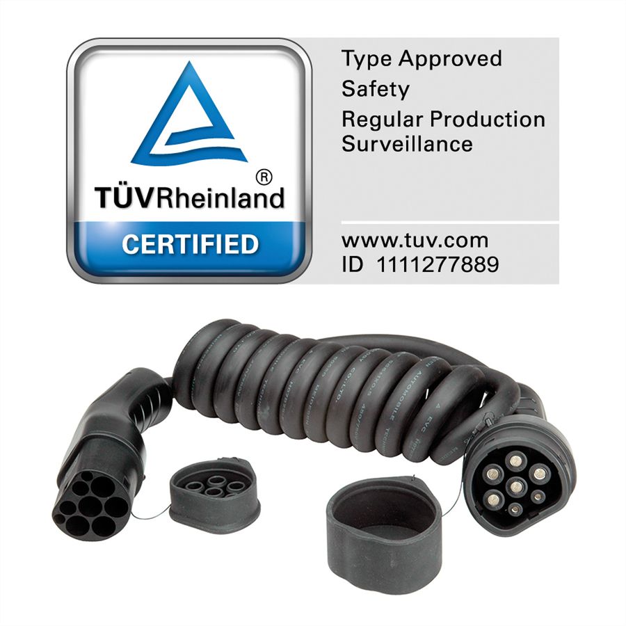 ROLINE EV Charging Cable Assembly Type2, 1-Phase, 250VAC (1P+N+E), 32 A, 7.4 kW, spiral (max. 1.8m)