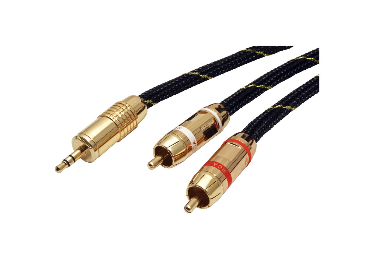 ROLINE GOLD Audio Connection Cable 3.5mm Stereo - 2 x Cinch (RCA), Male - Male, Retail Blister, 10 m