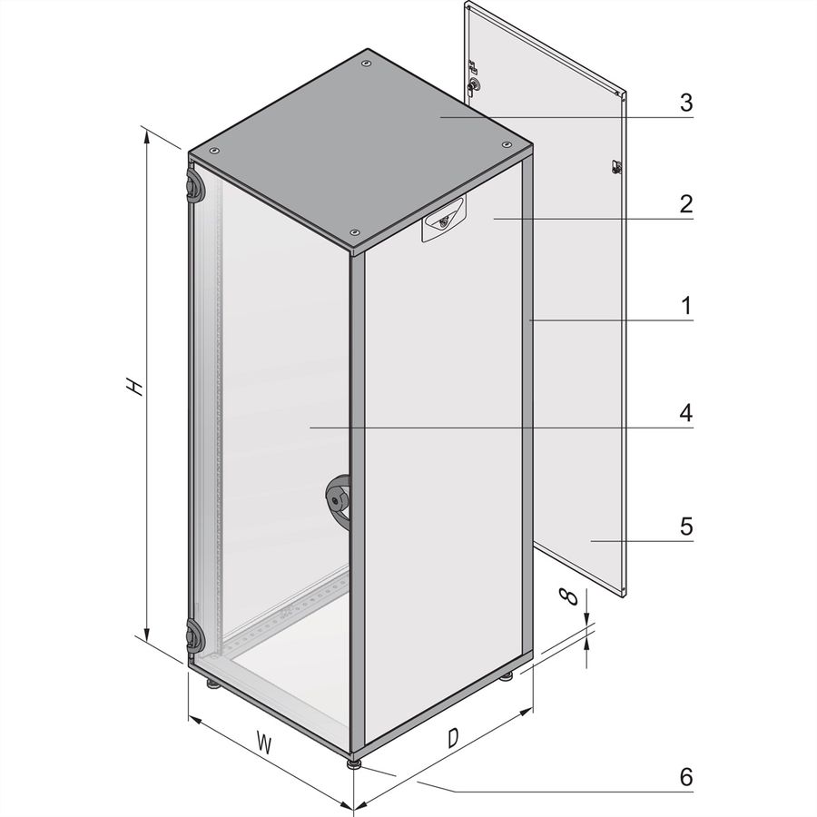 SCHROFF Novastar Cabinet With Glazed Door and Rear Panel, Slim-Line, RAL 7021/7035, 589H 553W 600D