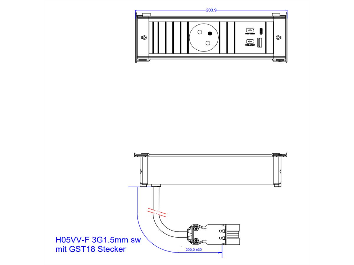 BACHMANN KAPSA S 1xUTE 1xUSB A&C 22W, 0.2m GST18 France