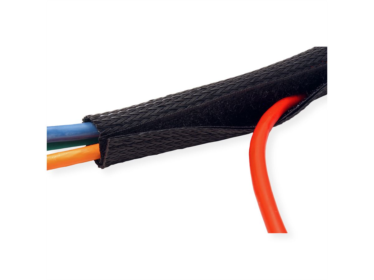 ROLINE PVC-weefselslang voor kabelgeleiding, met klittenband, zwart, 2,5 m