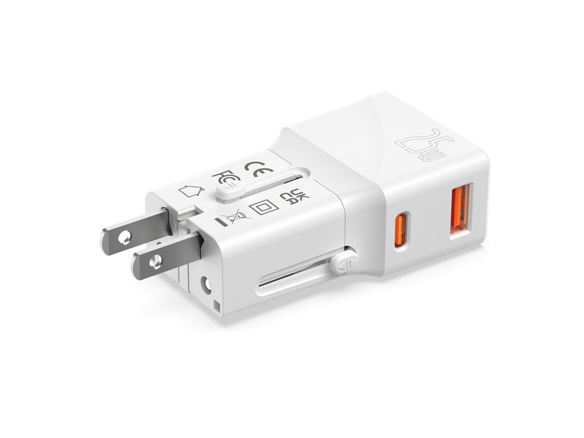 VALUE POCKET Travel Charger, EU/UK/US, 2x Ports (A+C), 25W