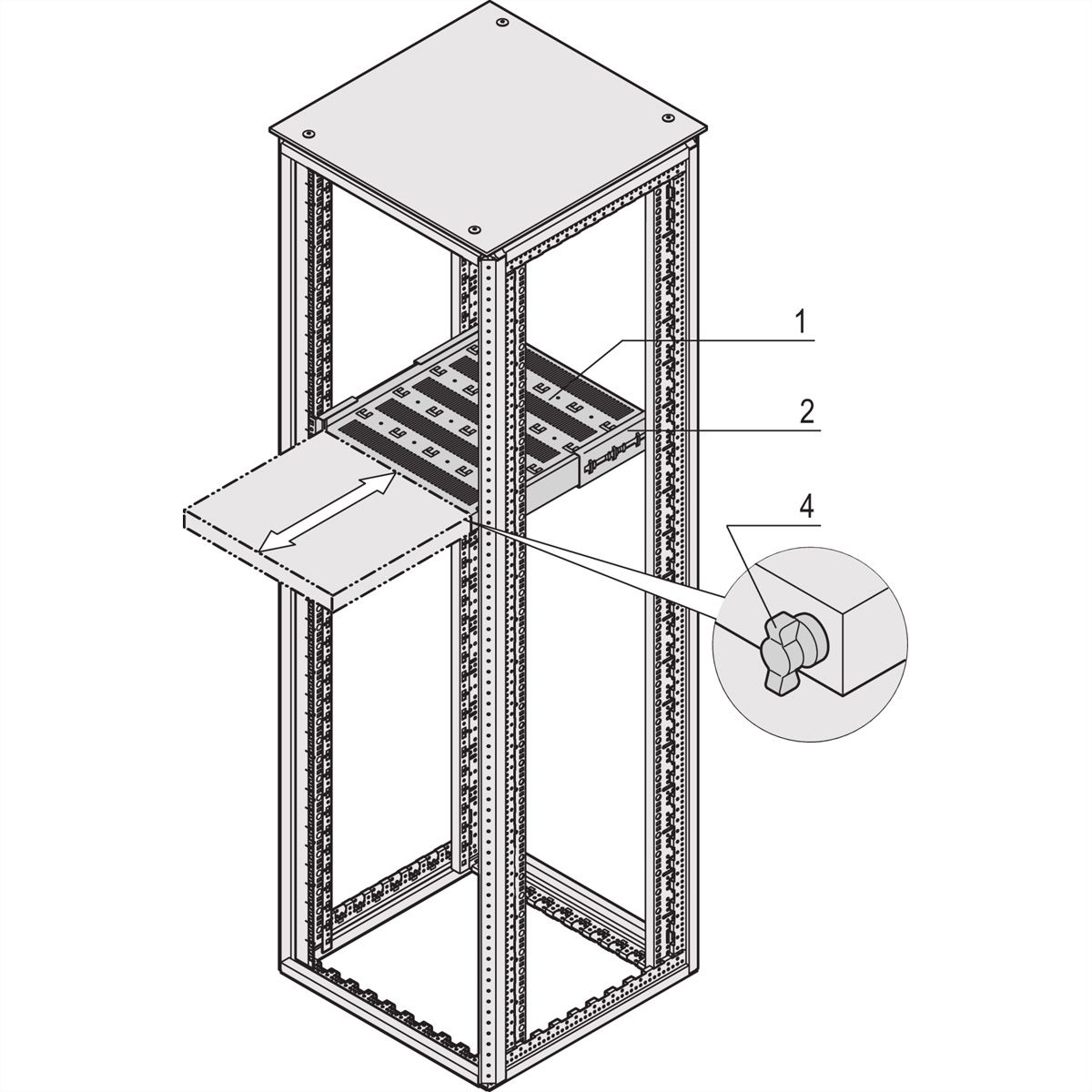 SCHROFF 19" telescopisch plateau voor Varistar, Novastar, Eurorack, 70 kg, RAL 7035, 600W 700D