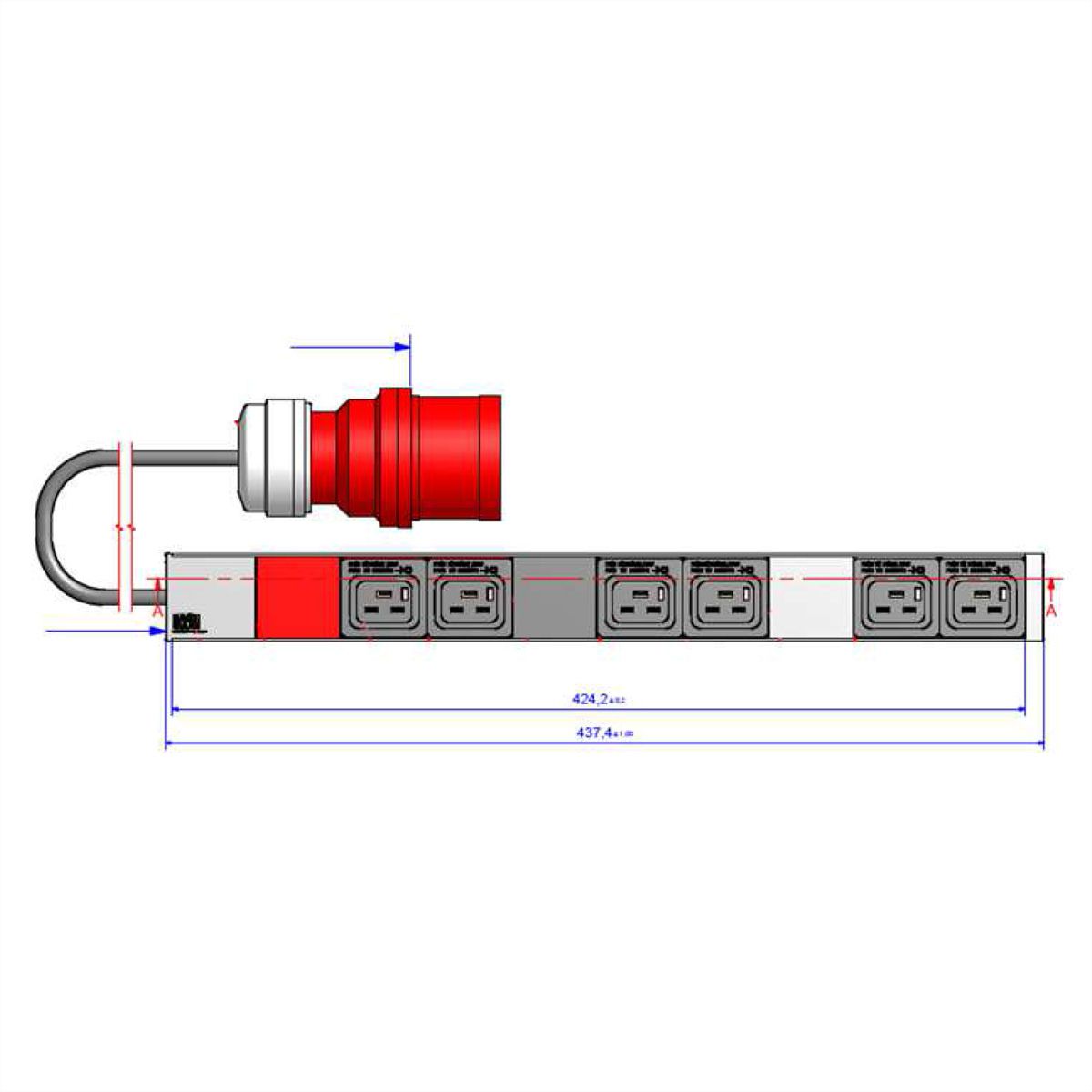 BACHMANN IT PDU ALU 1U 6x C19 plug 3x16A CEE red