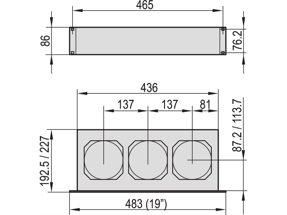 SCHROFF 19" Duwventilator 2 HE, axiaal voor paneeldiepte 220 mm, 445 - 530 m³h