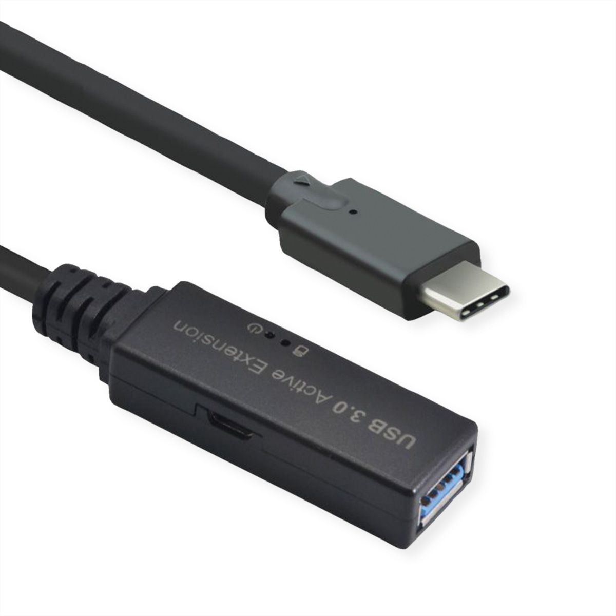 ROLINE USB 3.2 Gen 1 Actieve Repeater kabel, Type A - C, zwart, 10 m