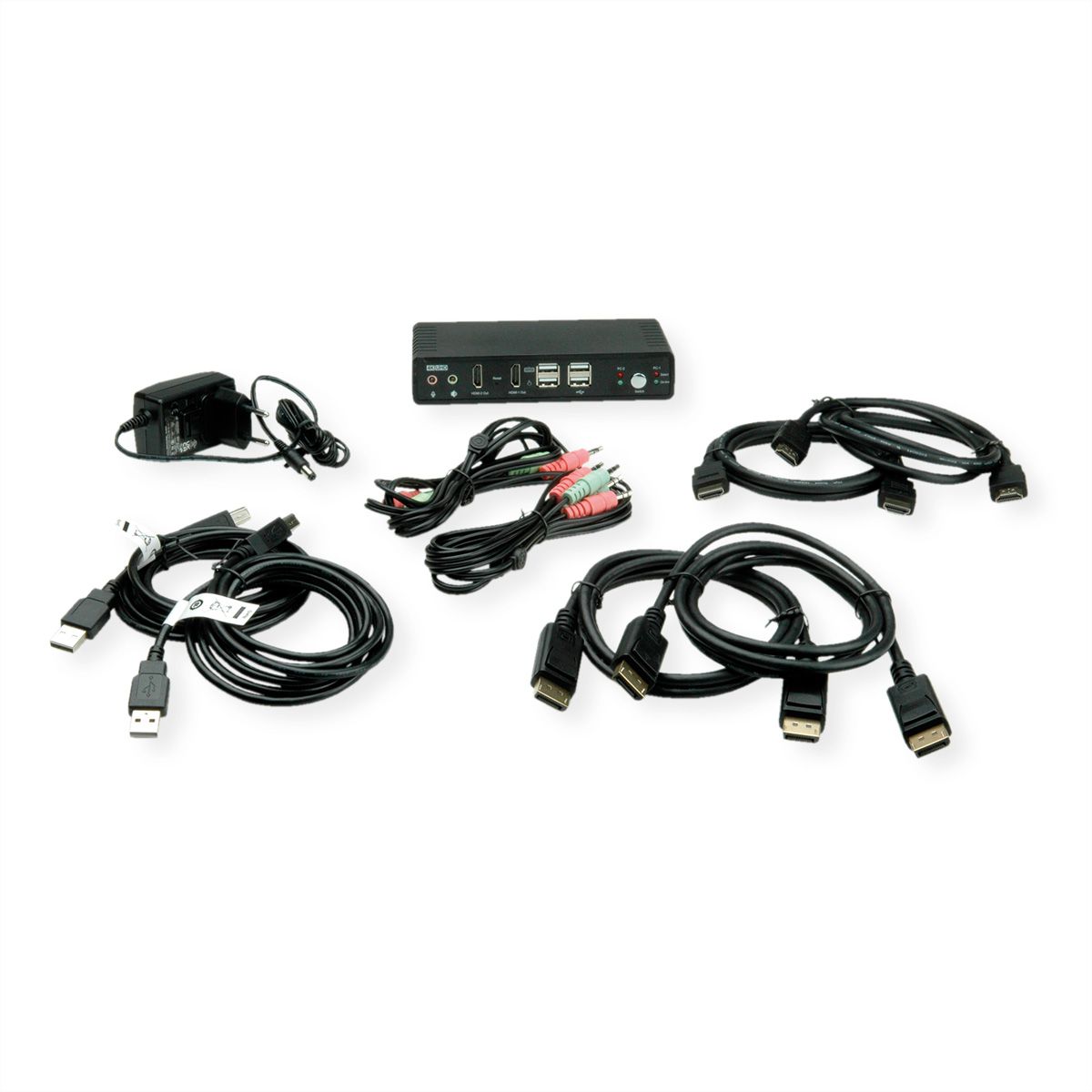 ROLINE Dual-Head 4K@60Hz HDMI KVM Switch, 2 PCs, DP/HDMI, Audio, with 2 Port USB 2.0 Hub