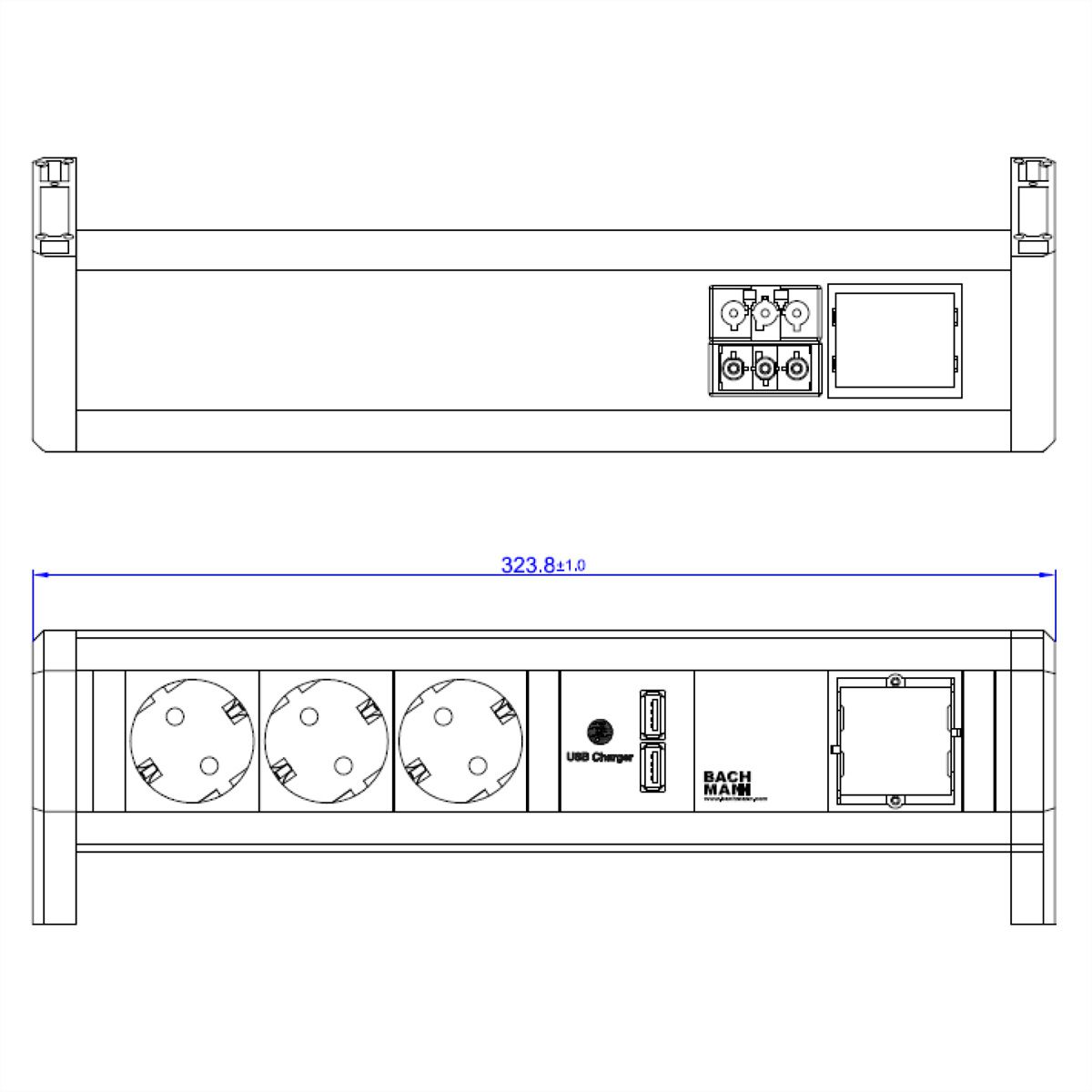 BACHMANN Desk1 1xUSB-oplader 3x geaard stopcontact, 1xABD