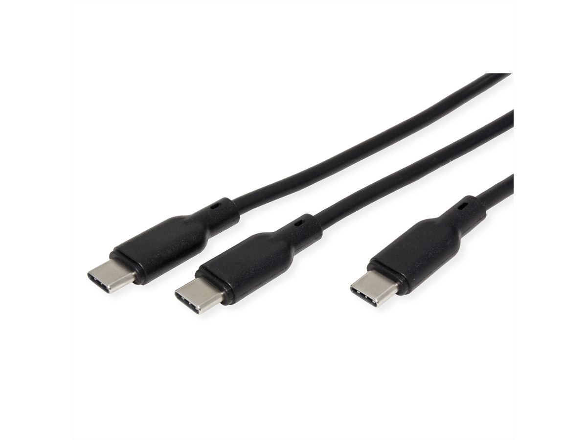 VALUE USB Type C split-oplaadkabel, C - 2x C, Male/Male, max. 100 W, zwart, 1,8 m