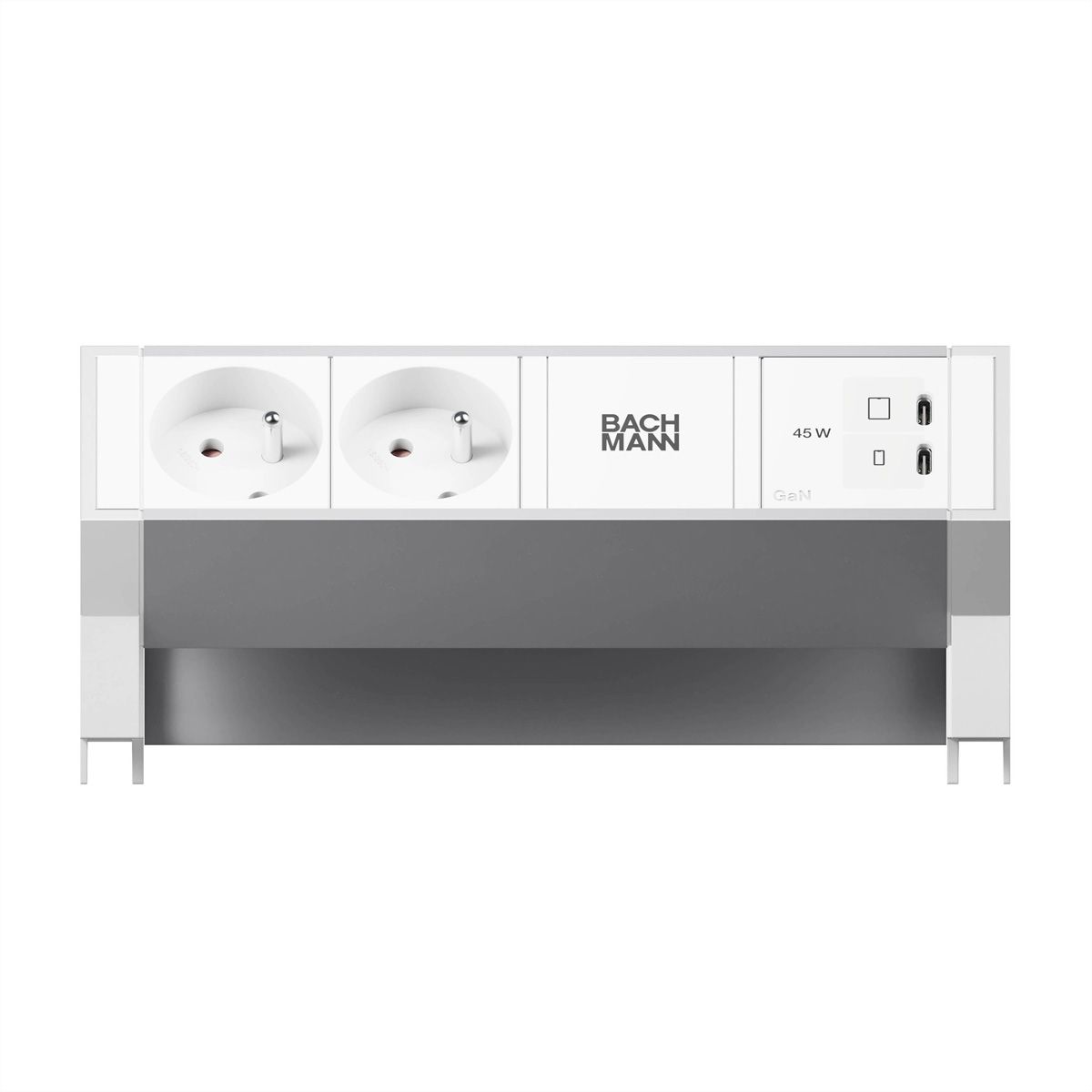 BACHMANN DESK2 ALU WHITE 2xUTE, 1x USB-C 45W, L=0.2m, RAL9010
