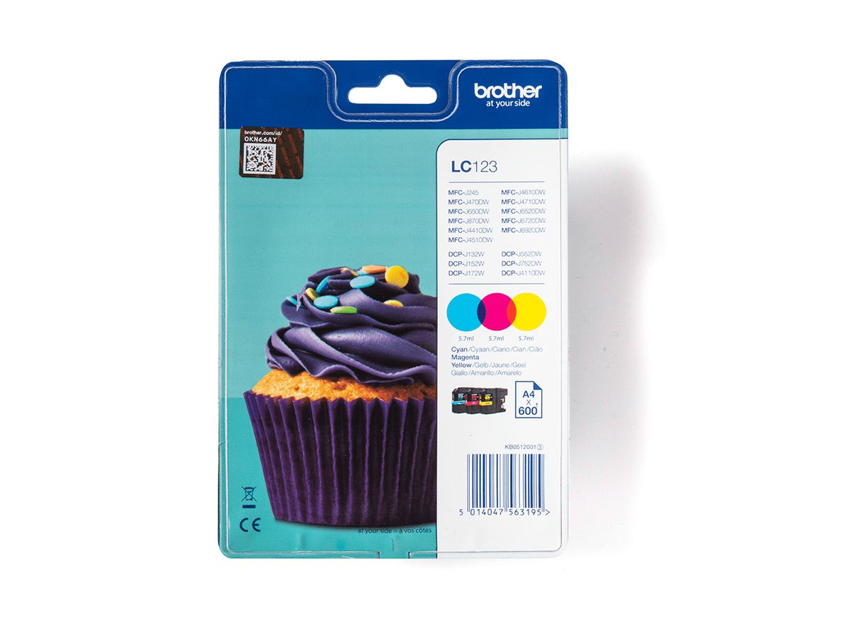 Brother LC123RBWBP inktcartridge 3 stuk(s) Origineel Cyaan, Magenta, Geel