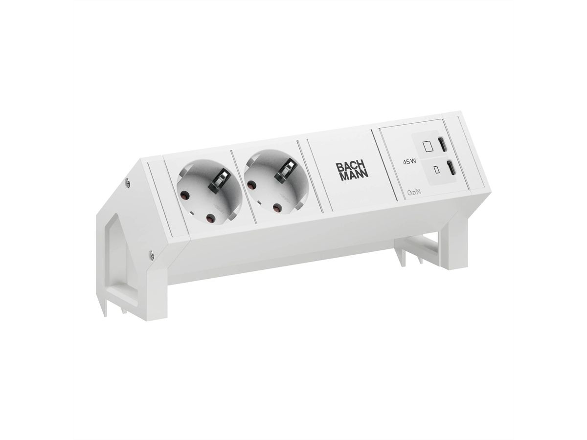BACHMANN DESK2 PURE WHITE 2xCEE7/3, 1x USB-C 45W, L=0.2m, RAL9010