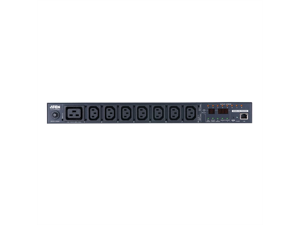 ATEN PE8208G PDU 8-poorts, 1HE, 7xC13 + 1xC19, 16A, enkele poortmeting