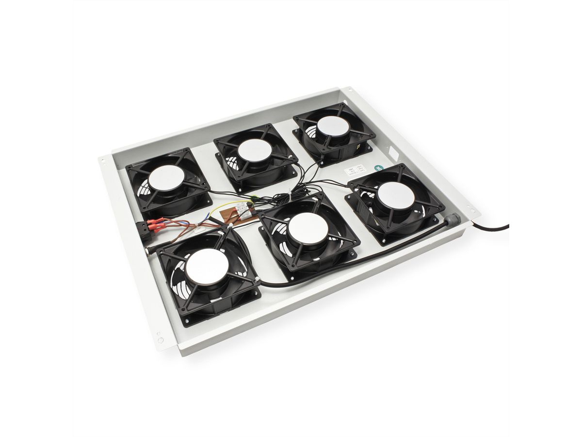 ROLINE 19-inch dakventilatorunit met 6 ventilatoren, AAN/UIT voor serverkast per serie, grijs