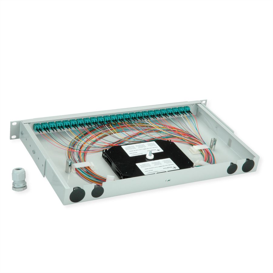 TELEGÄRTNER BASIS V LWL-Panel mit Kupplungen & Pigtails, 24x LC Duplex, türkis, OM3
