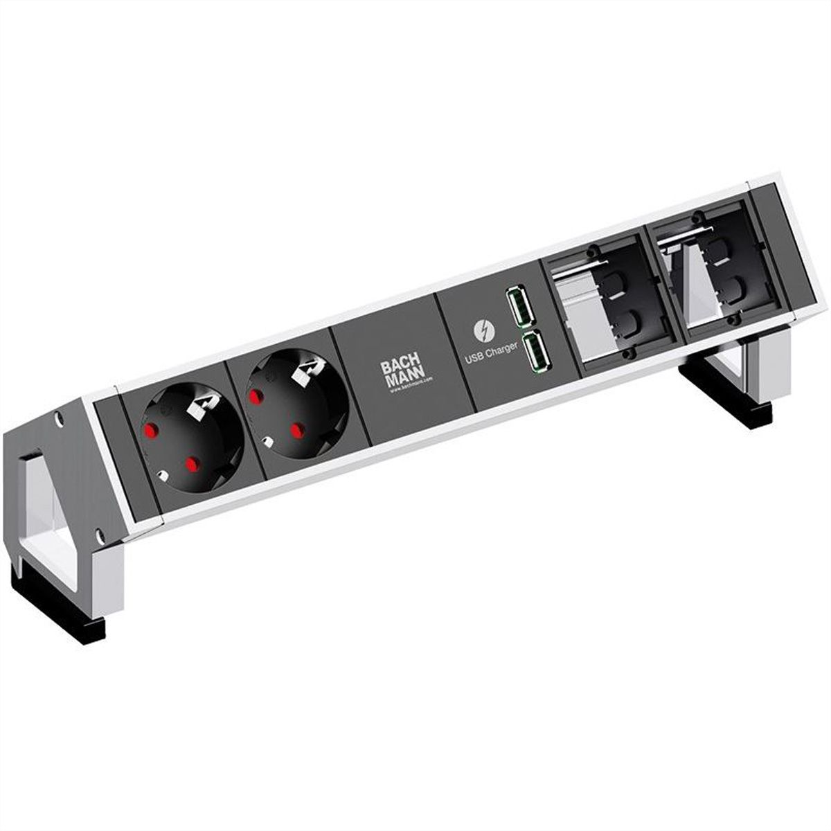 BACHMANN DESK2 2x earthing contact 2x ABD 1x USB Charger GST18, white