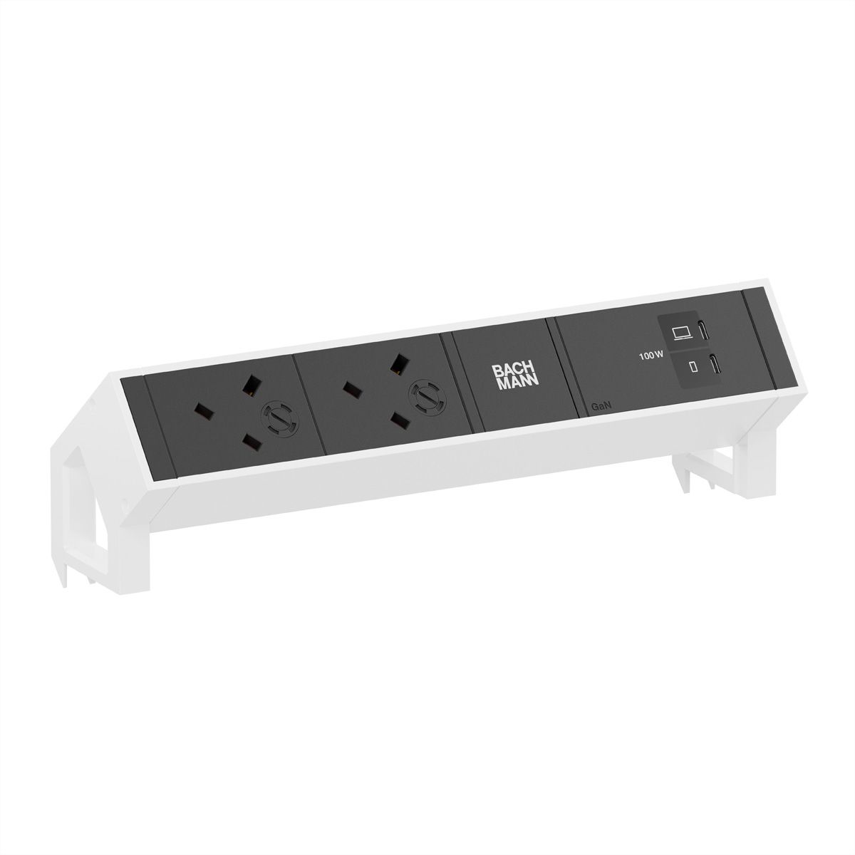 BACHMANN DESK2 2xUK 45° 3,15A, 1xUSB C/C 100W L=0,2m RAL9010
