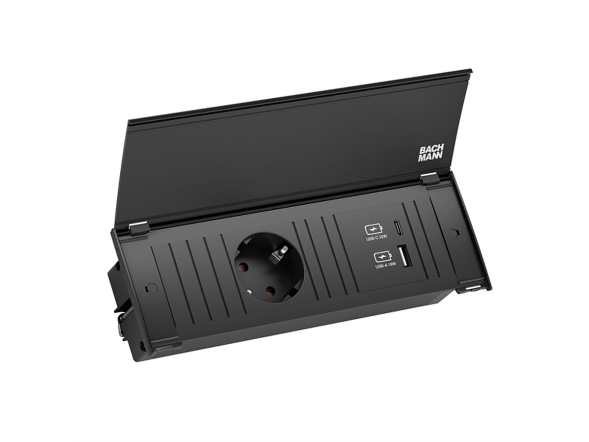 BACHMANN SET KAPSA S 1xCEE7/3 1xUSB A&C 22W 1xcover RAL9005