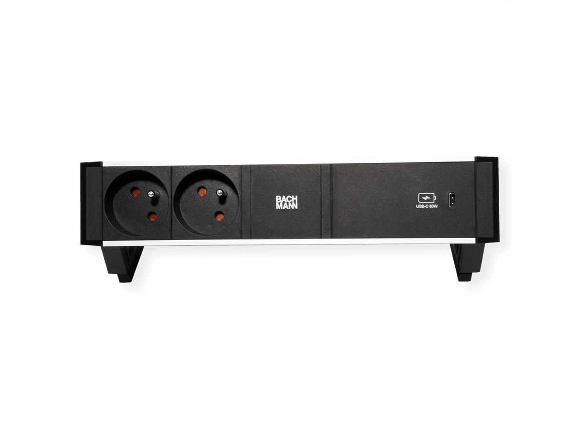 BACHMANN DESK2 ALU ZWART 2xUTE 1xUSBC 60W 0,2m GST18