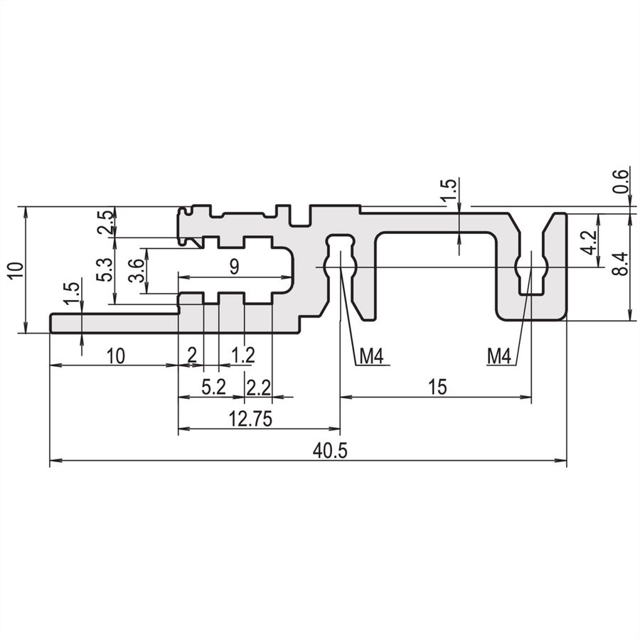 SCHROFF horizontale rail, voorzijde, type H-LD, zwaar, lange lip, voor IEEE toepassing, 63 PK