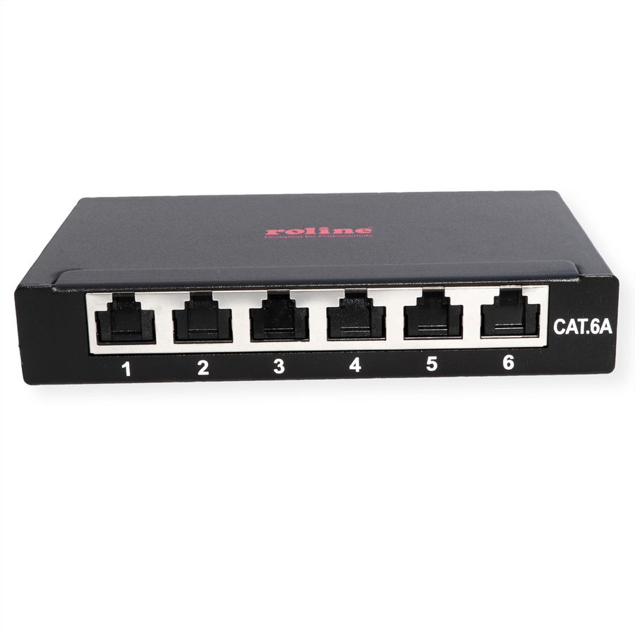 ROLINE Minipatchpaneel, Cat.6A/Cl.EA, 0,5U, 6x RJ45-poorten , afgeschermd, zwart