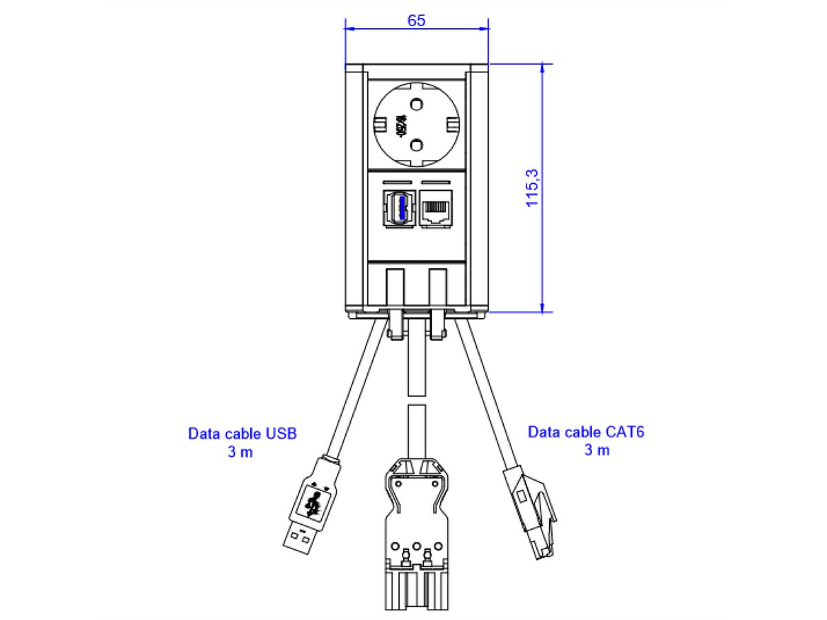 BACHMANN ELEVATOR 1x earthing contact, 1x CAT6, 1x USB 3.0, Stainless steel