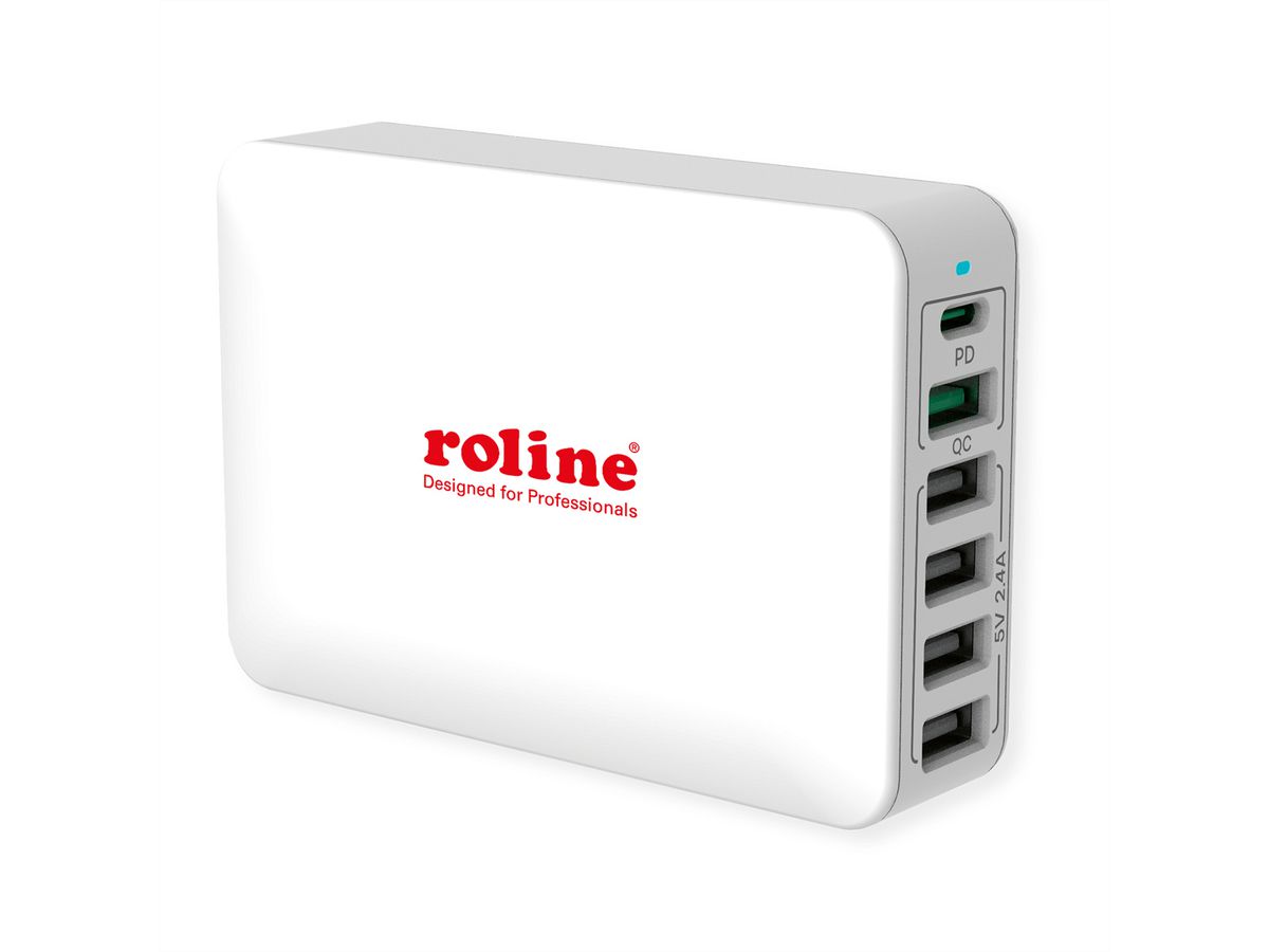 ROLINE USB Oplader, 6 Poorts (4x USB-A, 1x USB-C, 1x USB-A QC3.0), max. 60W