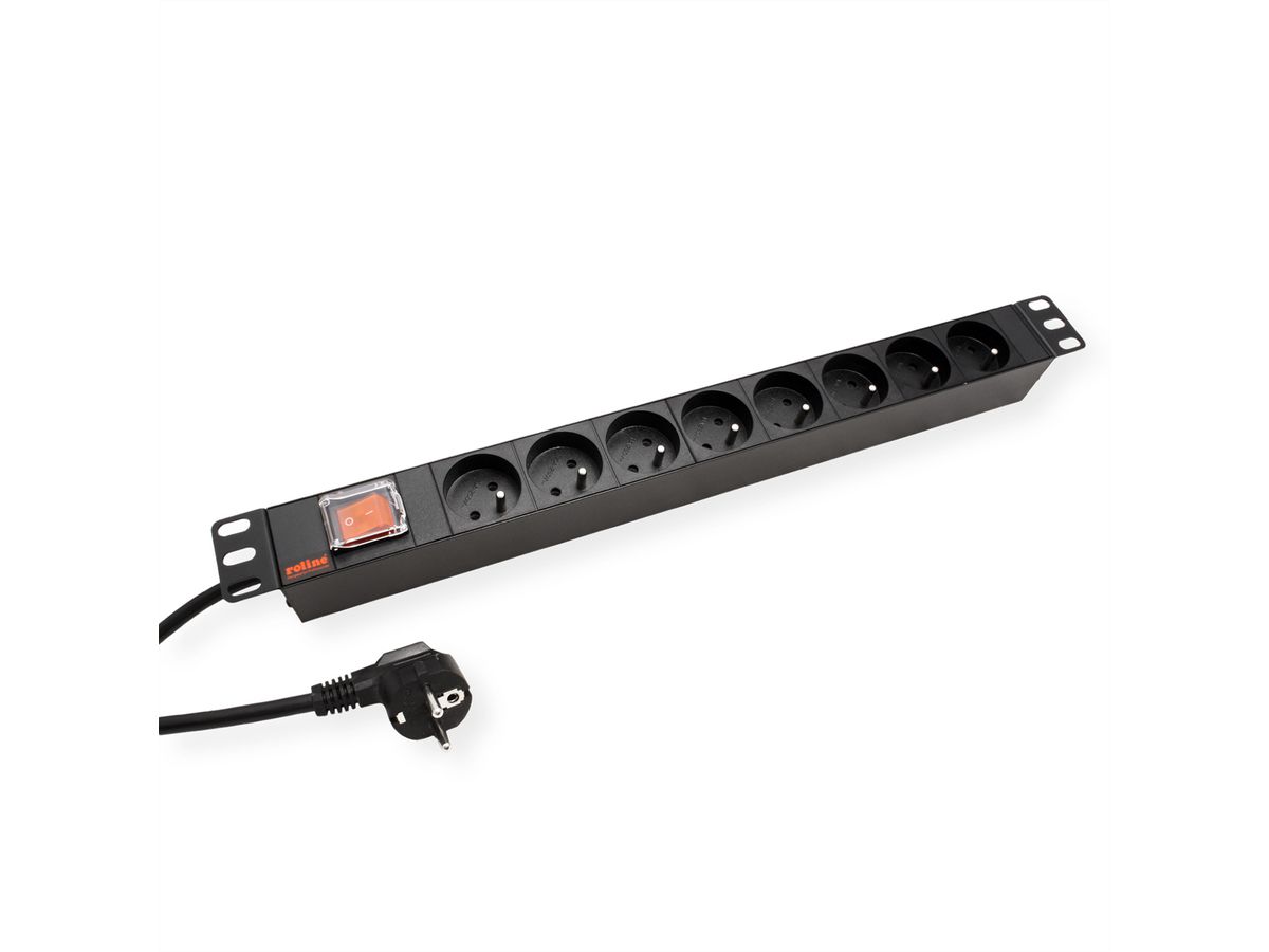 ROLINE 19" stekkerdoos 8-voudig, met aan/uit schakelaar, UTE Version, zwart, 2 m